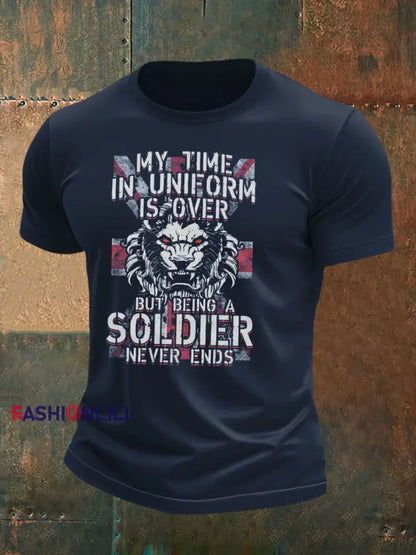 Men’s british veteran imitation cotton short sleeved T shirt Navy Blue / S
