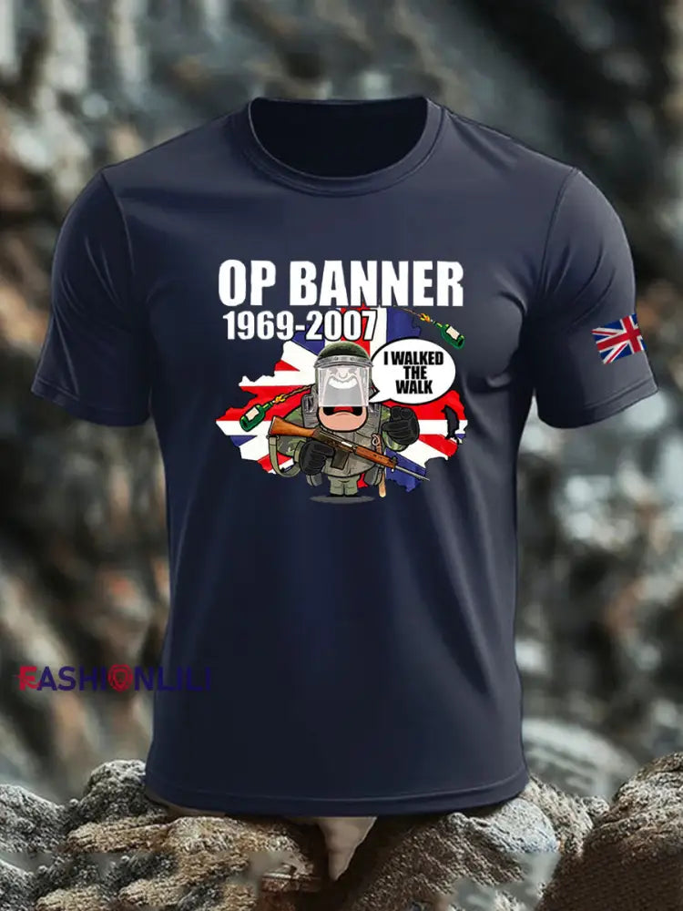 Men’s British Veteran imitation cotton short-sleeved T-shirt Navy Blue / S