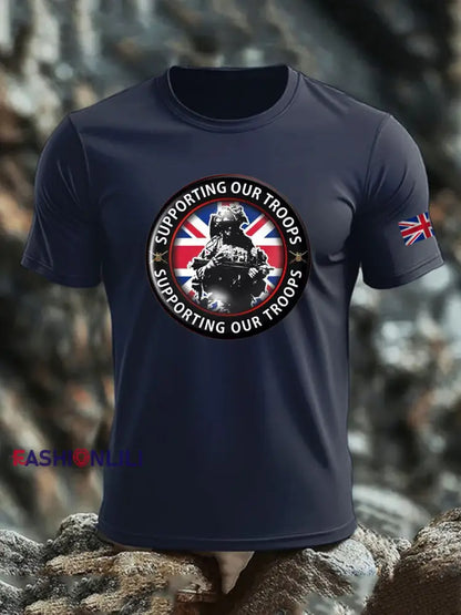 Men’s British Veteran imitation cotton short-sleeved T-shirt Navy Blue / S