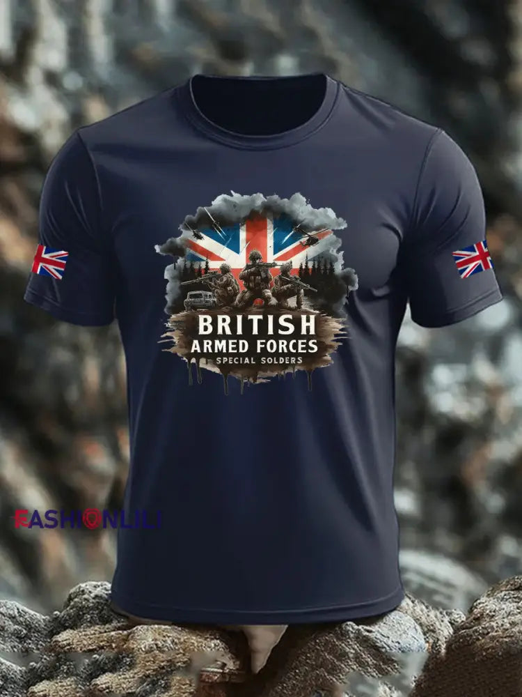 Men’s British Veteran imitation cotton short sleeved T shirt Navy Blue / S