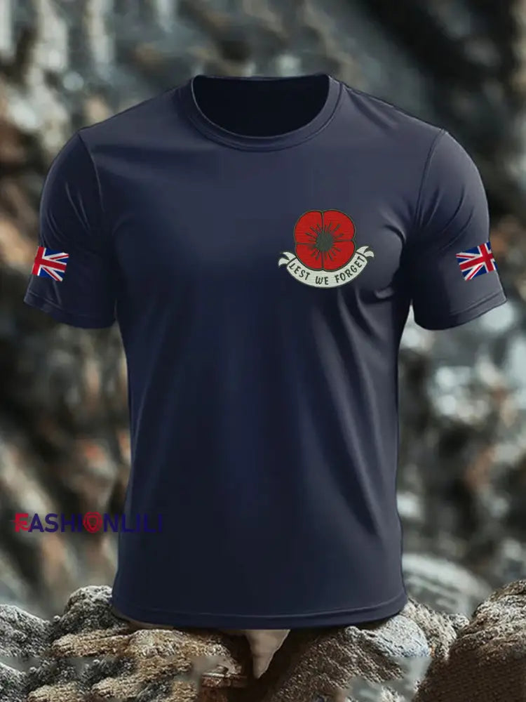 Men’s British Veteran imitation cotton short sleeved T shirt Navy Blue / S