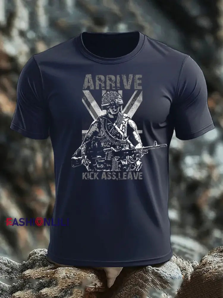 Men’s British Veteran imitation cotton short-sleeved T-shirt Navy Blue / S