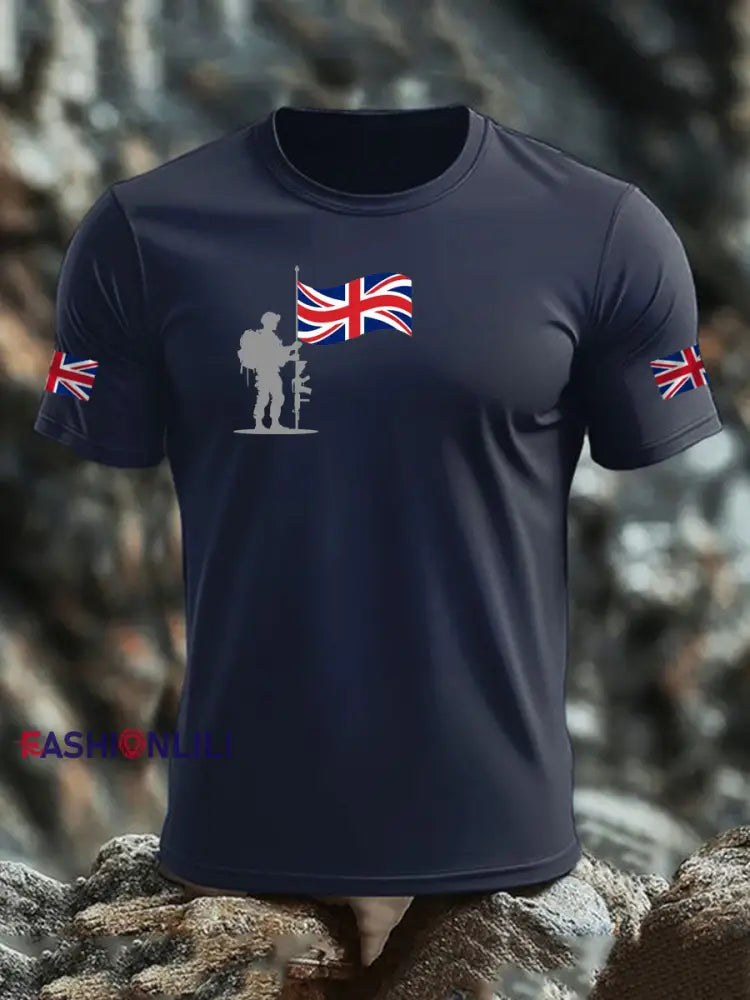 Men’s British Veteran imitation cotton short sleeved T shirt Navy Blue / S