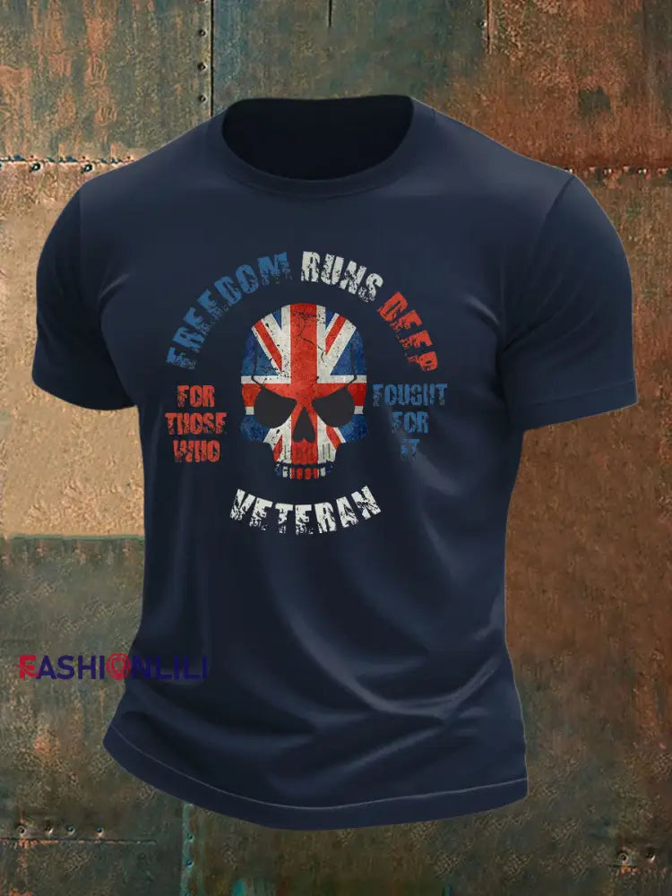Men’s British Veteran imitation cotton short-sleeved T-shirt Navy Blue / S