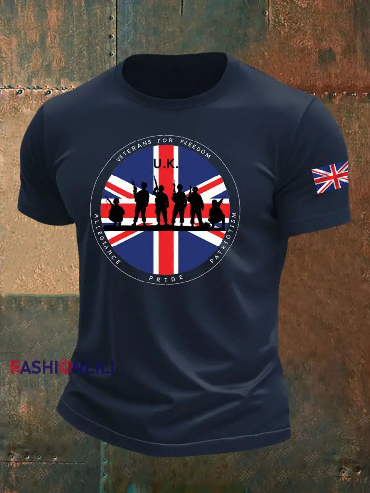 Men’s British Veteran imitation cotton short-sleeved T-shirt Navy Blue / S