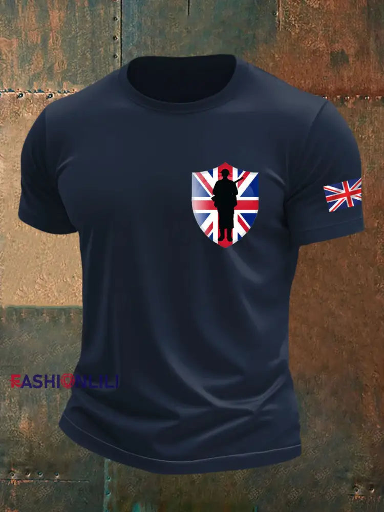 Men’s british veteran imitation cotton short sleeved T shirt Navy Blue / S