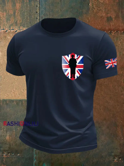 Men’s british veteran imitation cotton short sleeved T shirt Navy Blue / S