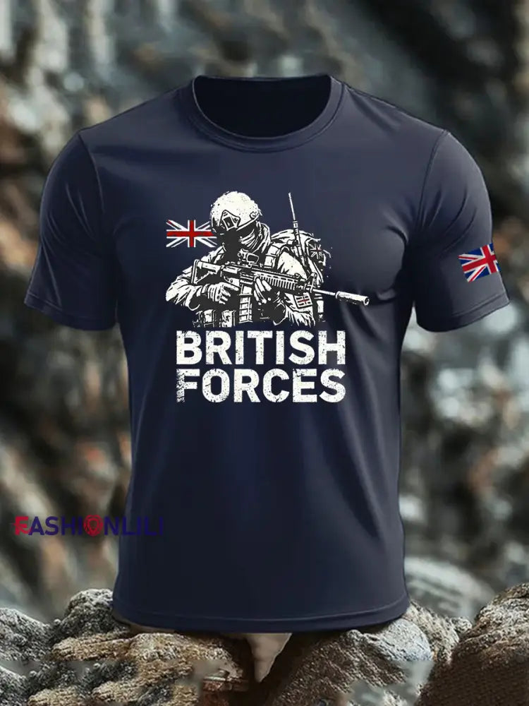 Men’s British Veteran imitation cotton short-sleeved T-shirt Navy Blue / S