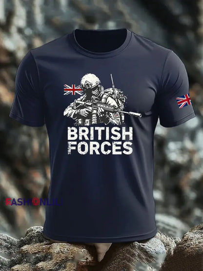 Men’s British Veteran imitation cotton short-sleeved T-shirt Navy Blue / S