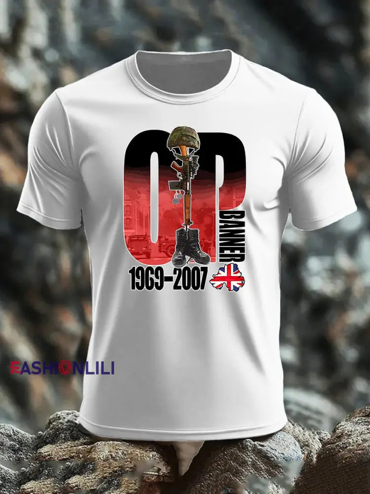 Men’s British Veteran imitation cotton short-sleeved T-shirt White / S