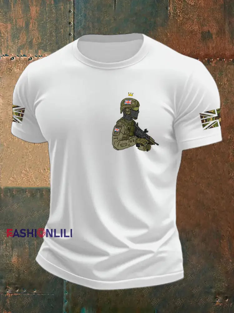 Men’s British Veteran imitation cotton short sleeved T shirt White / S