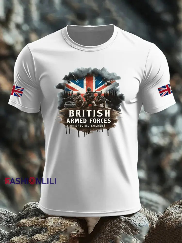 Men’s British Veteran imitation cotton short sleeved T shirt White / S