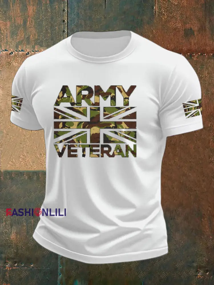 Men’s British Veteran imitation cotton short sleeved T shirt White / S