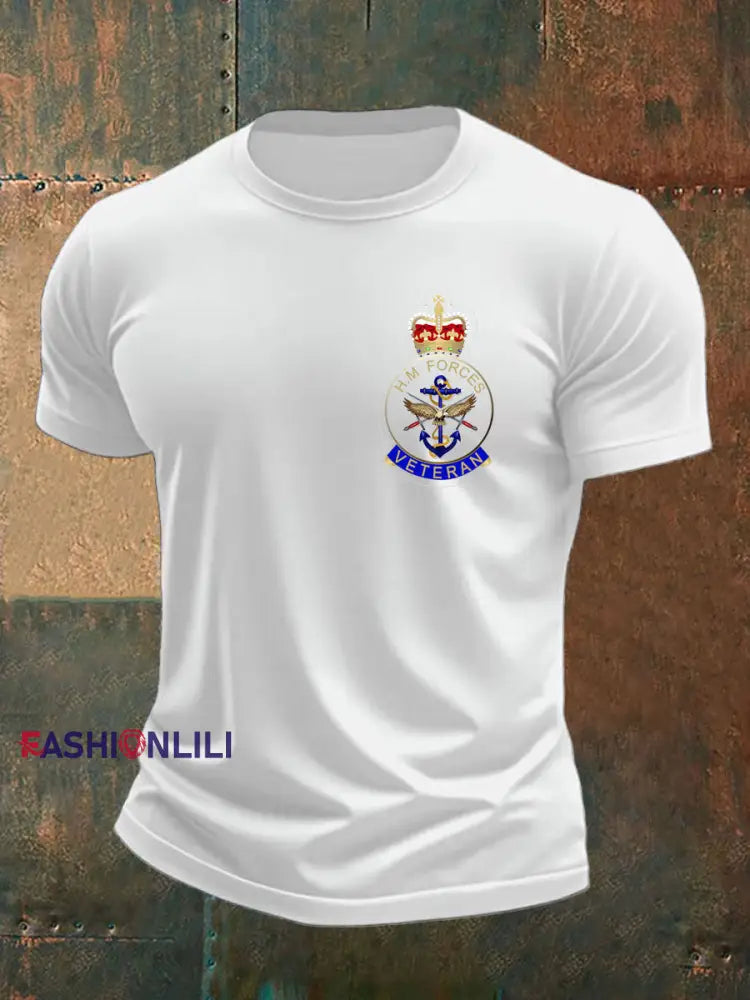 Men’s British Veteran imitation cotton short sleeved T shirt White / S