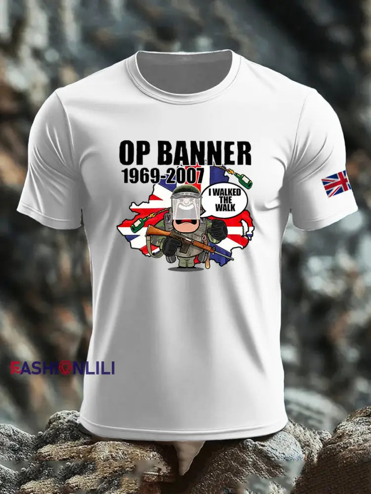 Men’s British Veteran imitation cotton short-sleeved T-shirt White / S