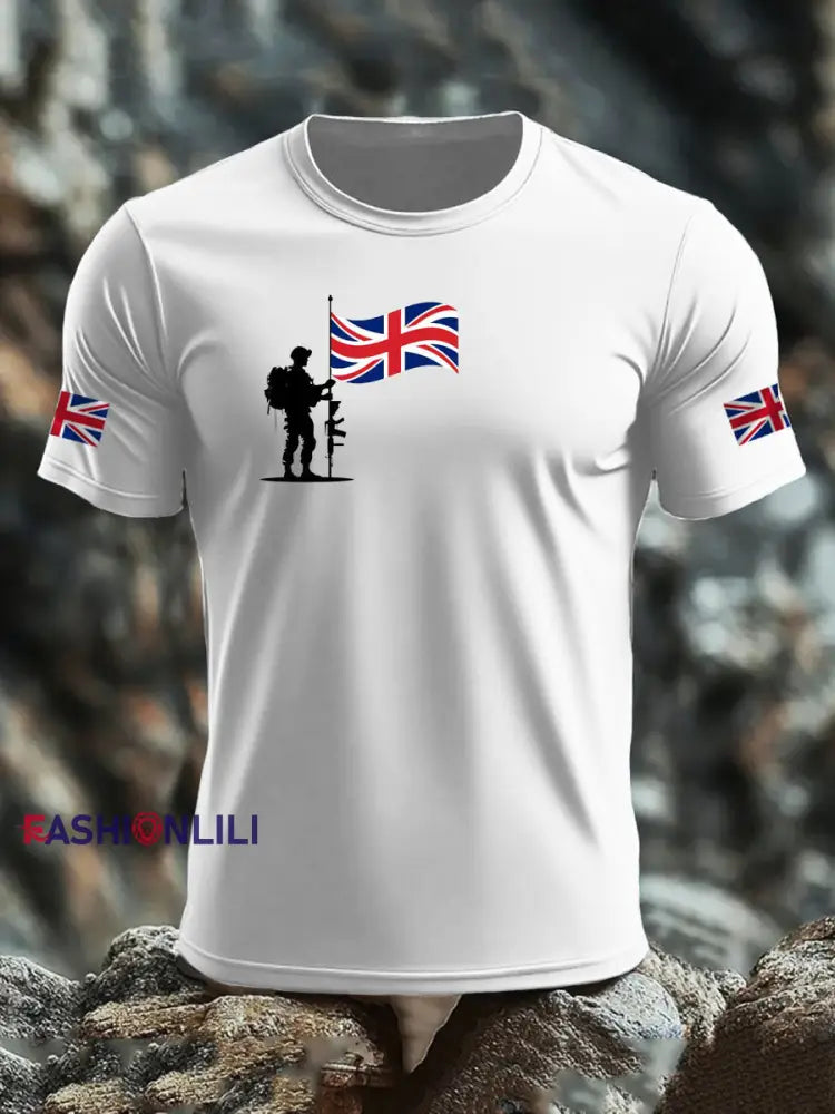 Men’s British Veteran imitation cotton short sleeved T shirt White / S