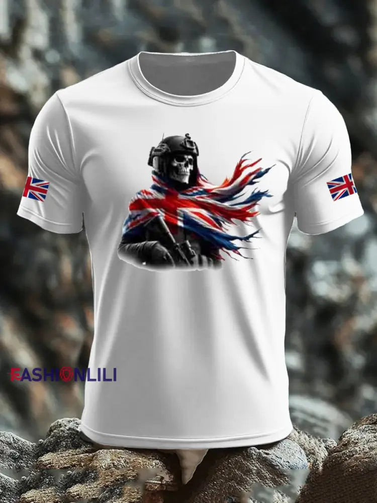 Men’s British Veteran imitation cotton short sleeved T shirt White / S