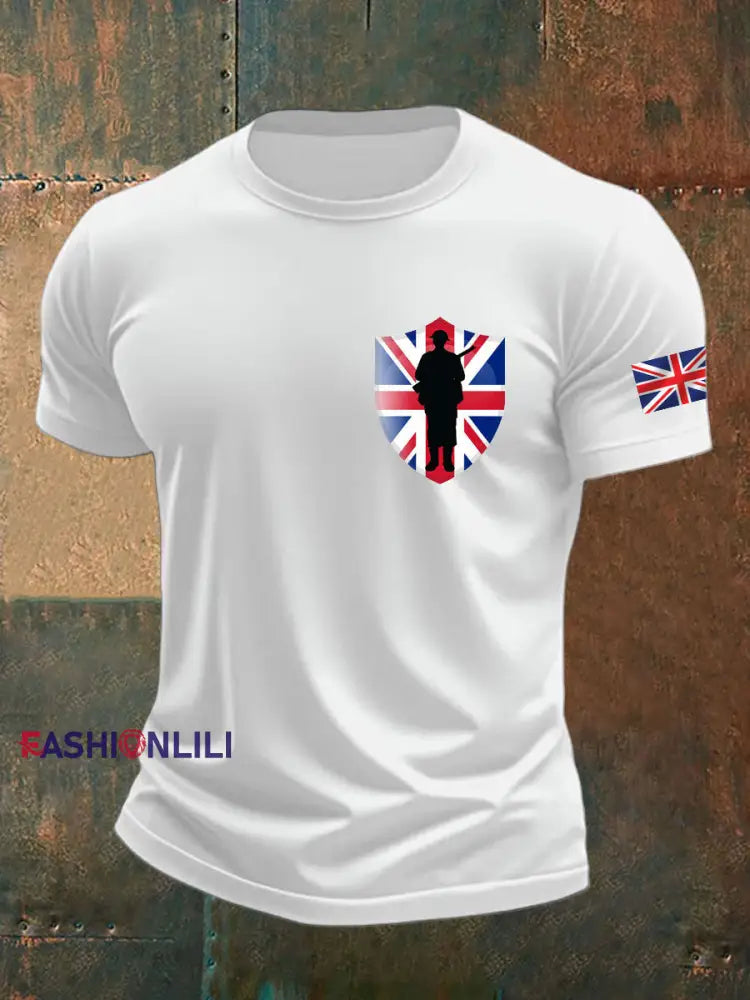 Men’s british veteran imitation cotton short sleeved T shirt White / S