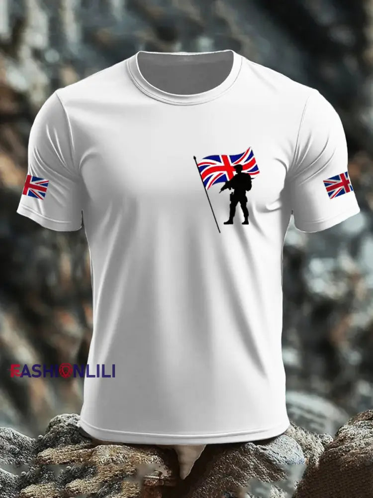 Men’s British Veteran imitation cotton short sleeved T shirt White / S