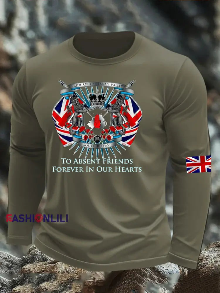 Men’s British Veteran long sleeve round neck T-shirt Army Green / S