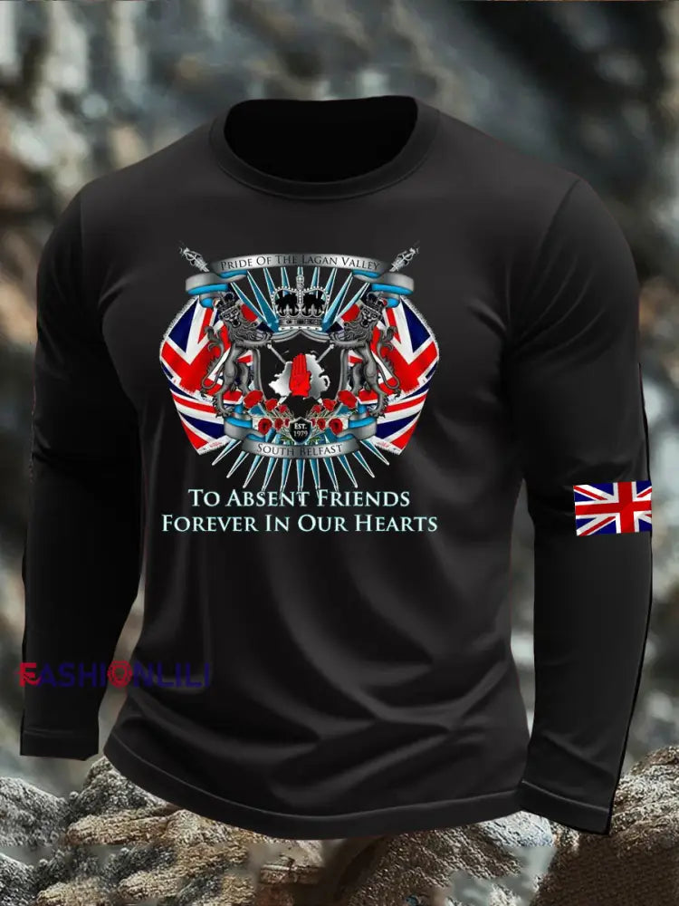 Men’s British Veteran long sleeve round neck T-shirt Black / S