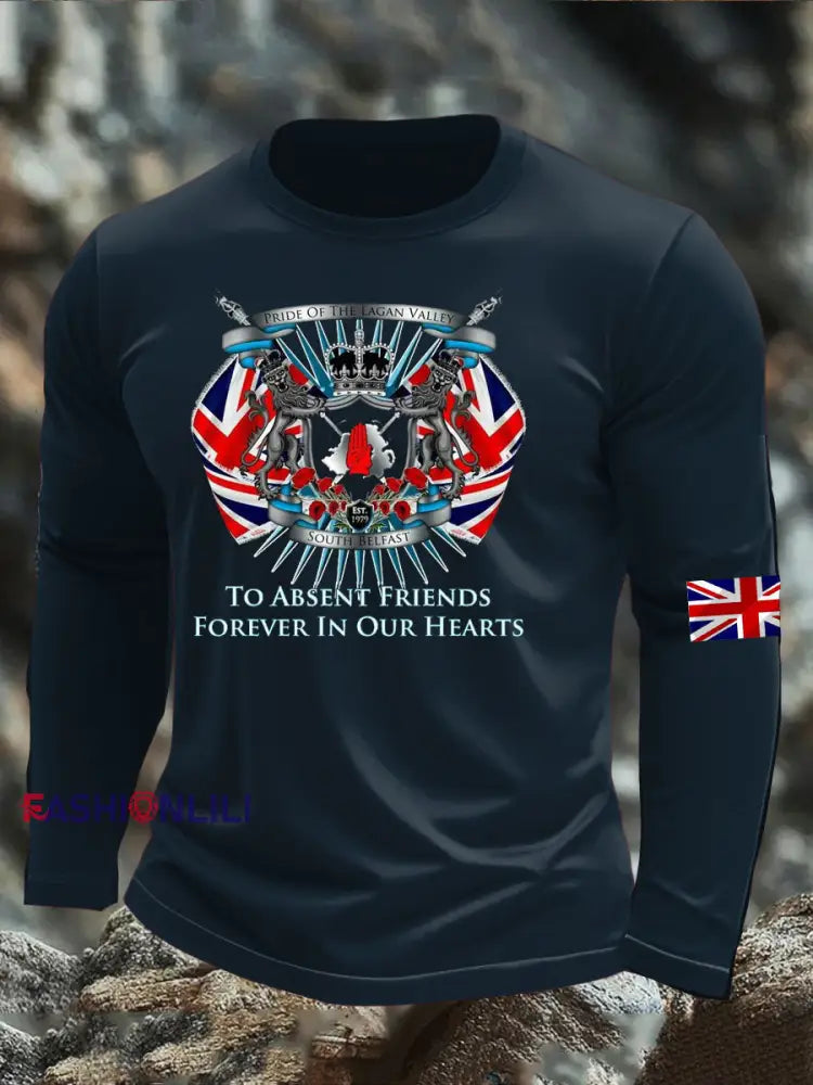 Men’s British Veteran long sleeve round neck T-shirt Navy Blue / S