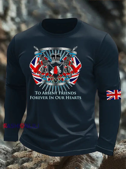 Men’s British Veteran long sleeve round neck T-shirt Navy Blue / S