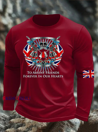 Men’s British Veteran long sleeve round neck T-shirt Red / S