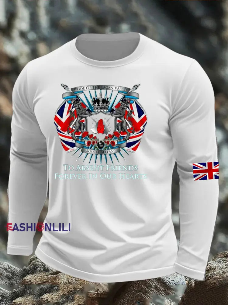 Men’s British Veteran long sleeve round neck T-shirt White / S