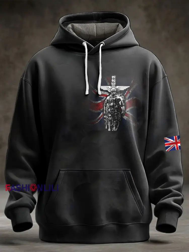 Men’s British Veteran Oversized Drop-Shoulder Hoodie with Pockets