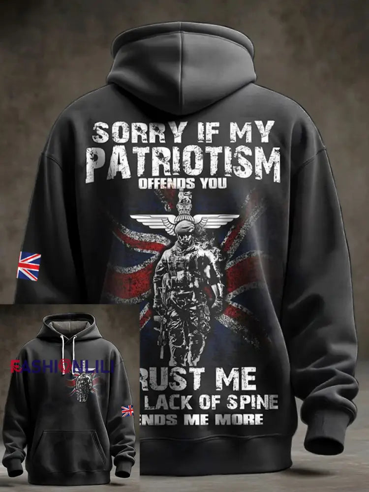 Men’s British Veteran Oversized Drop-Shoulder Hoodie with Pockets Black / S