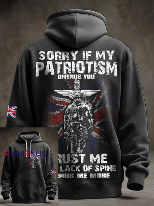 Men’s British Veteran Oversized Drop-Shoulder Hoodie with Pockets Black / S