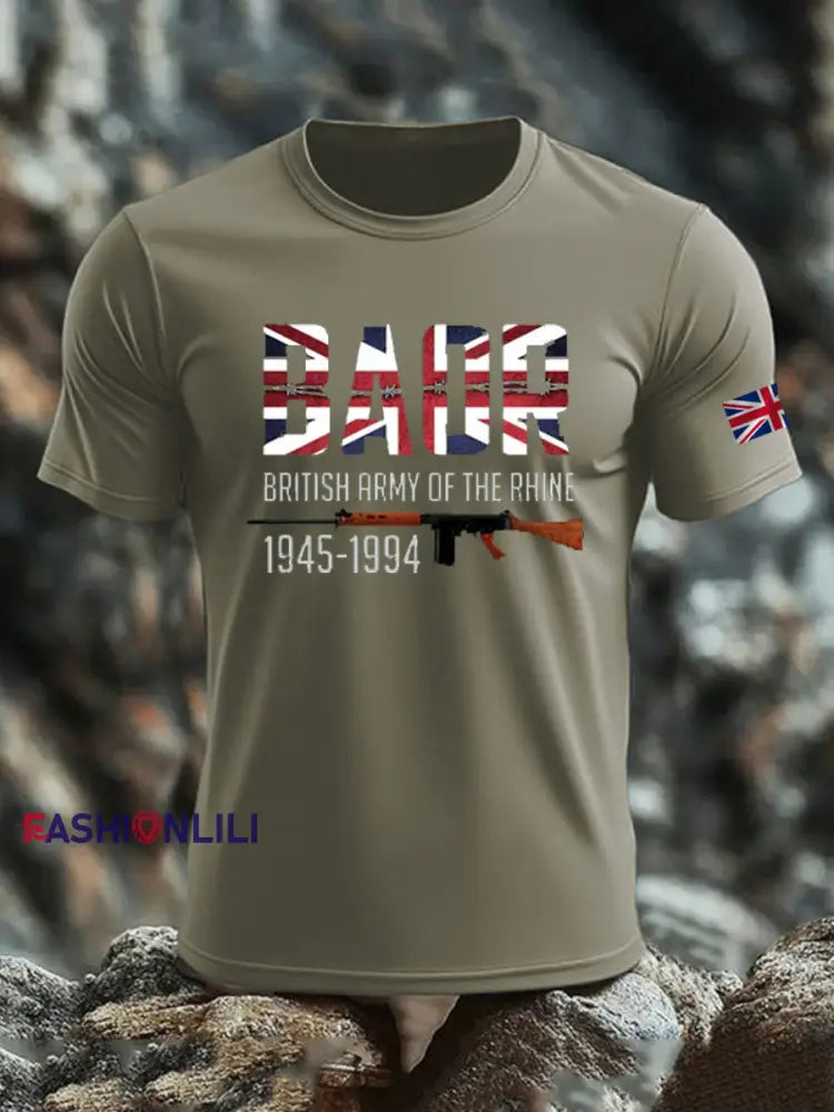 Men’s British Veteran print imitation cotton short-sleeved T-shirt Army Green / S
