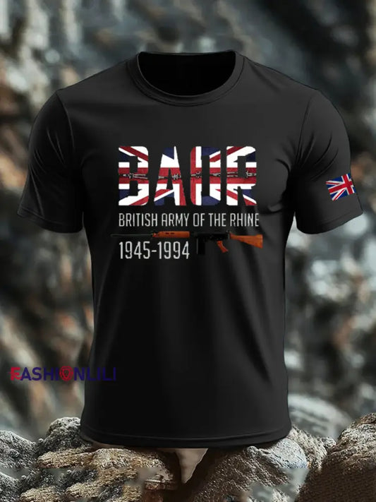 Men’s British Veteran print imitation cotton short-sleeved T-shirt Black / S