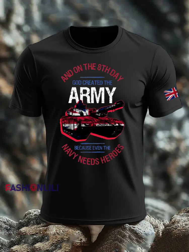 Men’s British Veteran print imitation cotton short-sleeved T-shirt Black / S
