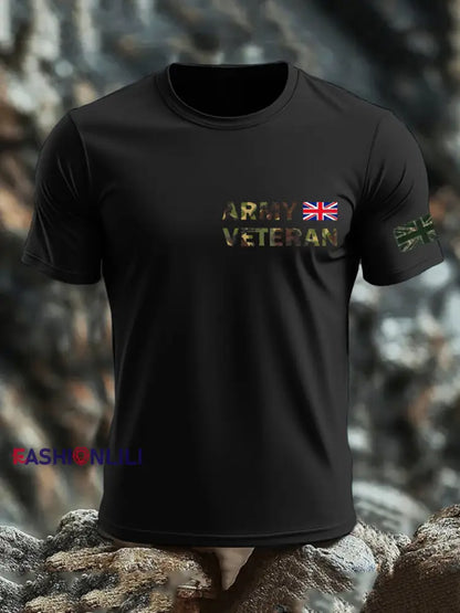 Men’s British Veteran print imitation cotton short-sleeved T-shirt Black / S
