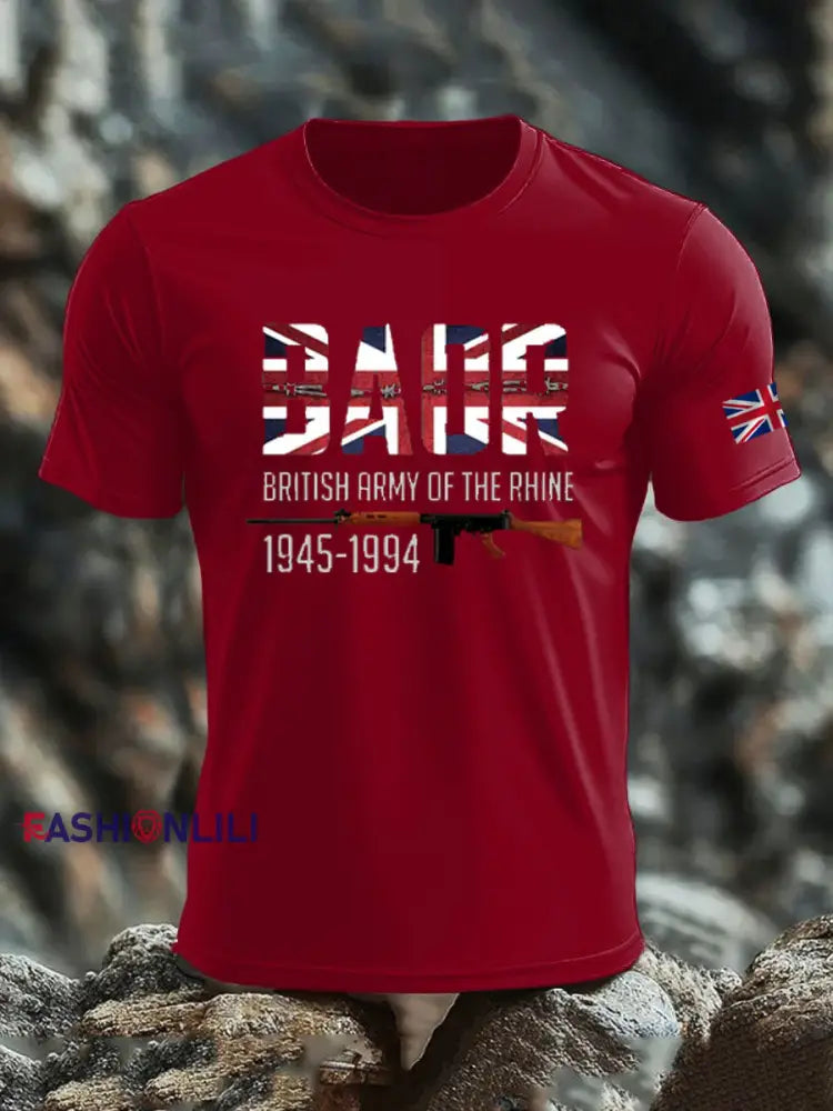 Men’s British Veteran print imitation cotton short-sleeved T-shirt Deep Red / S