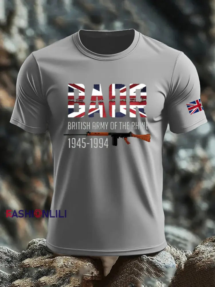 Men’s British Veteran print imitation cotton short-sleeved T-shirt Light Gray / S