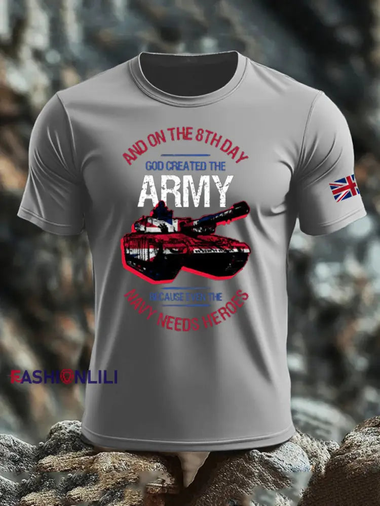 Men’s British Veteran print imitation cotton short-sleeved T-shirt Light Gray / S