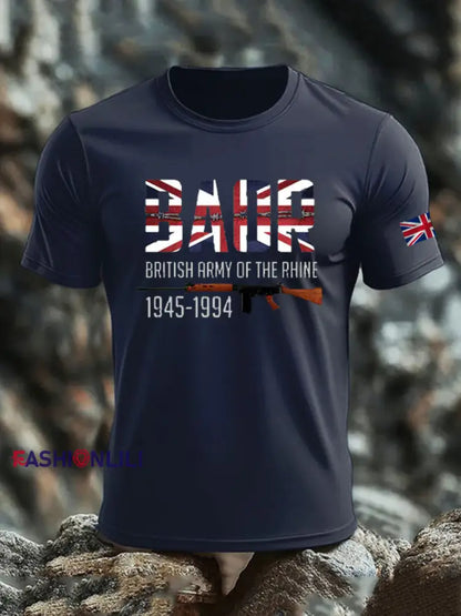 Men’s British Veteran print imitation cotton short-sleeved T-shirt Navy Blue / S
