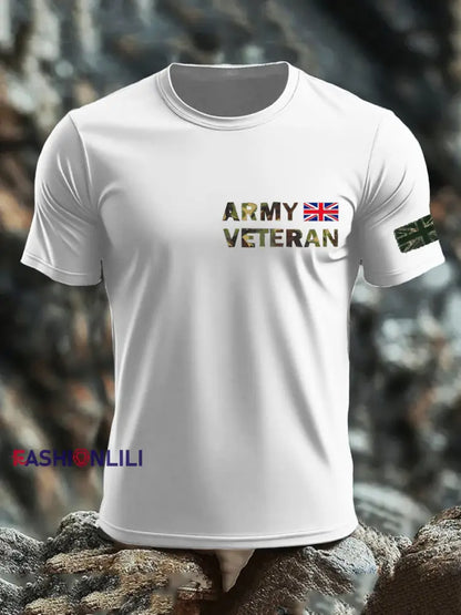 Men’s British Veteran print imitation cotton short-sleeved T-shirt White / S