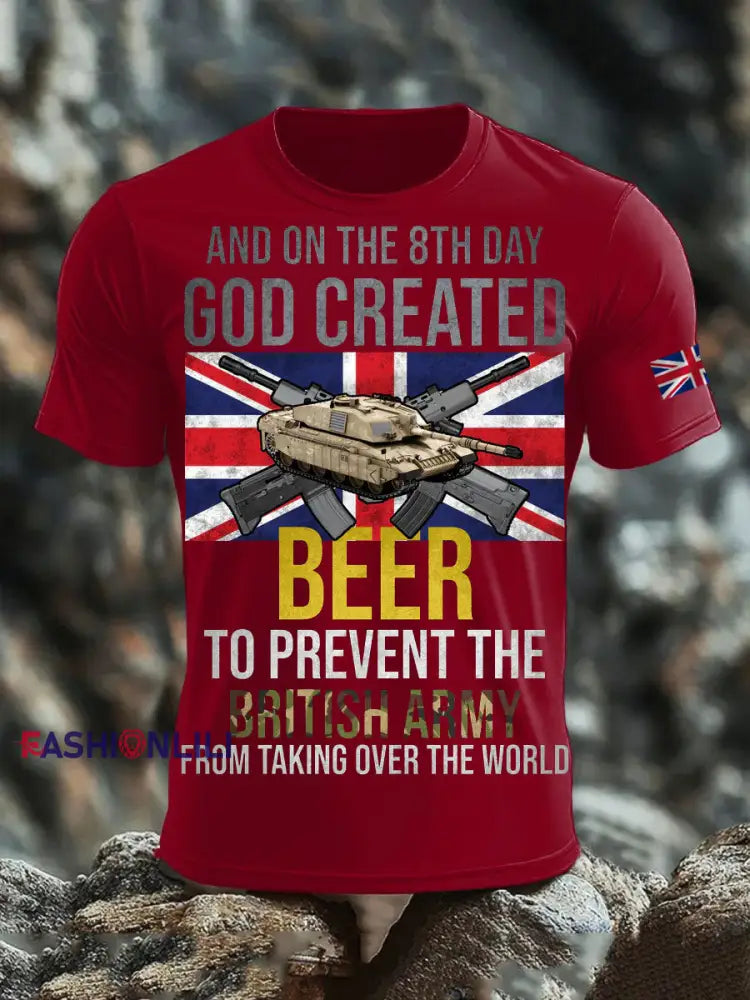 Men’s British Veteran Print short sleeves t-shirt Deep Red / S