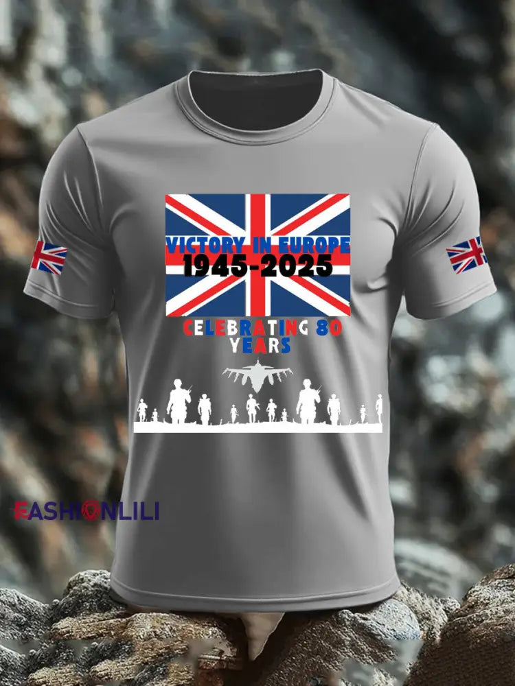 Men’s British Veteran Print short sleeves t-shirt Light Gray / S
