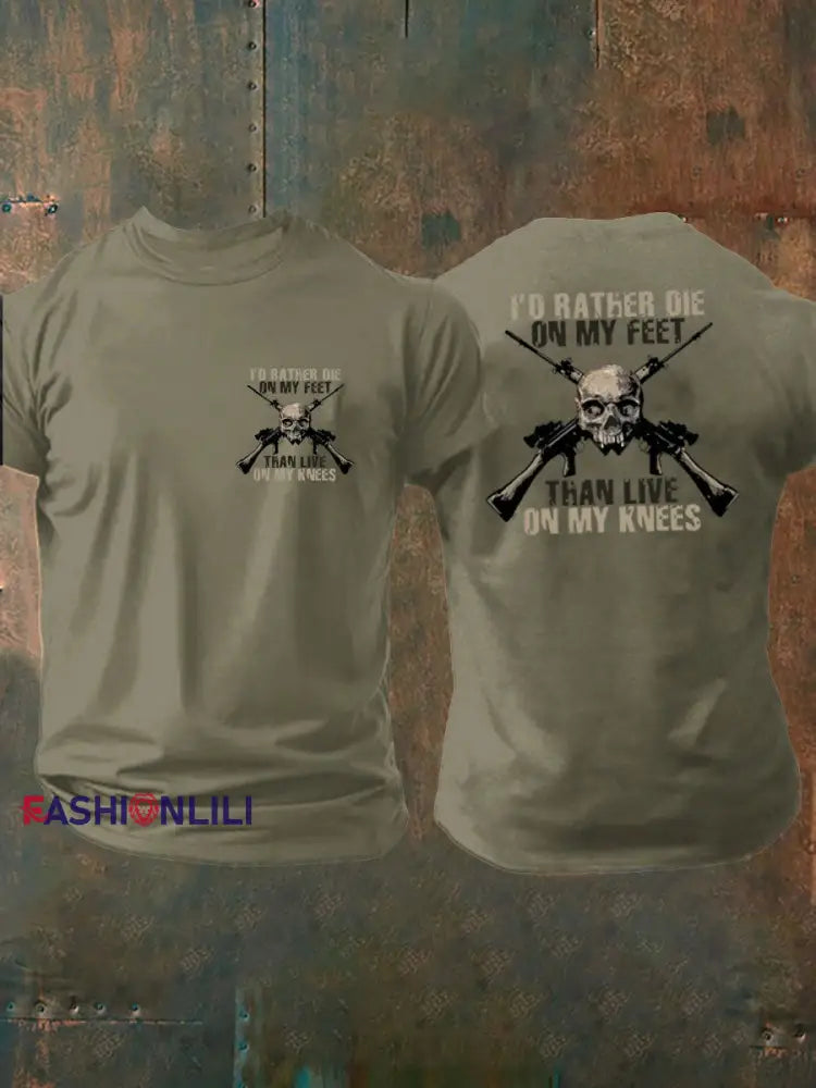 Men’s British Veteran Printed imitation cotton short sleeved T shirt Army Green / S