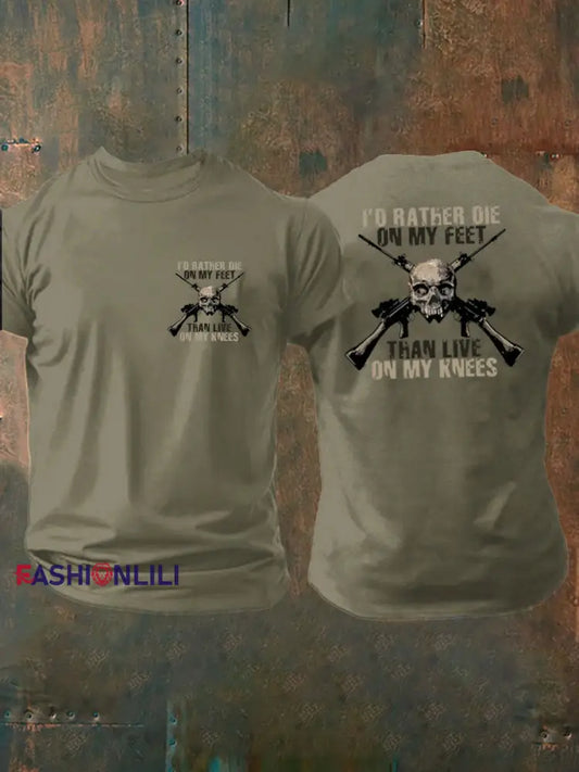 Men’s British Veteran Printed imitation cotton short sleeved T shirt Army Green / S