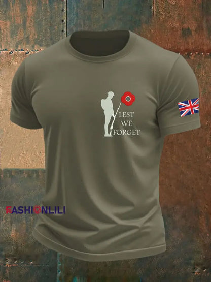 Men’s British Veteran Printed imitation cotton short sleeved T shirt Army Green / S