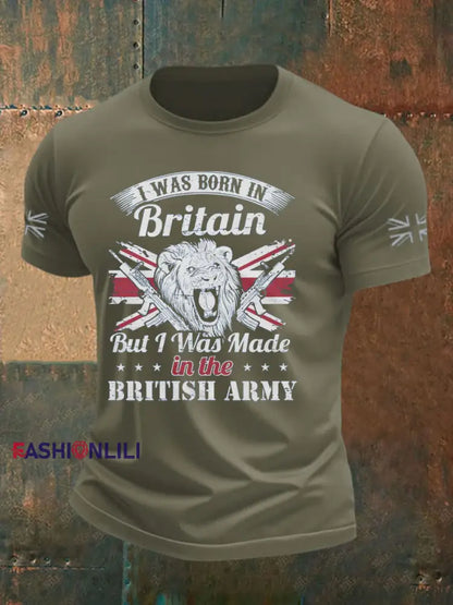 Men’s British Veteran Printed imitation cotton short sleeved T shirt Army Green / S