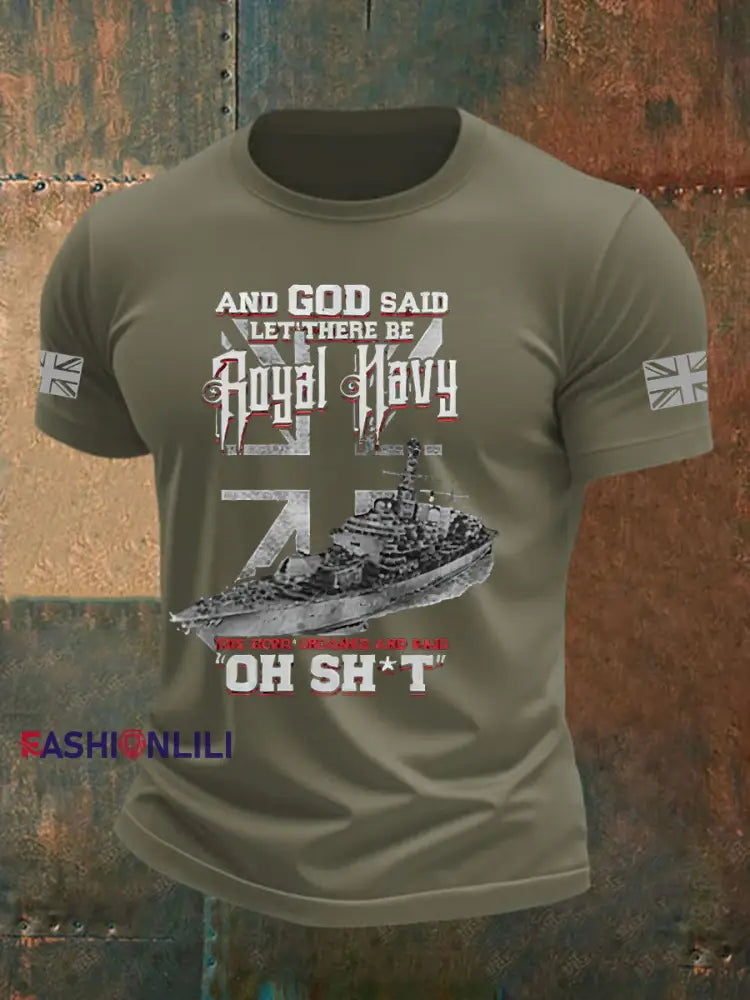 Men’s British Veteran Printed imitation cotton short sleeved T shirt Army Green / S