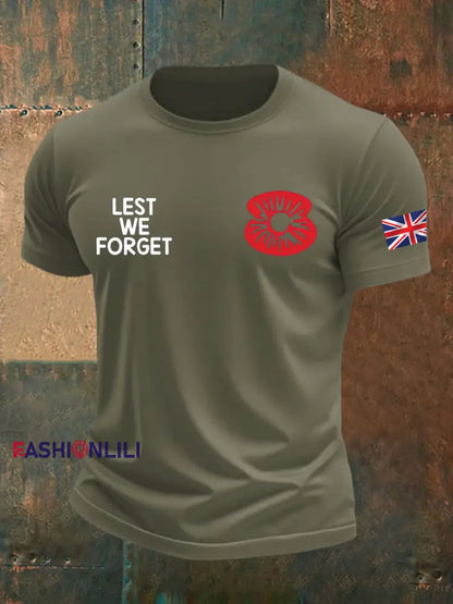 Men’s British Veteran Printed imitation cotton short sleeved T shirt Army Green / S