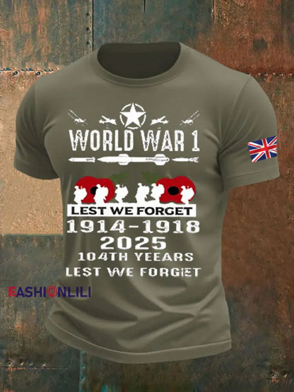 Men’s British Veteran Printed imitation cotton short sleeved T shirt Army Green / S